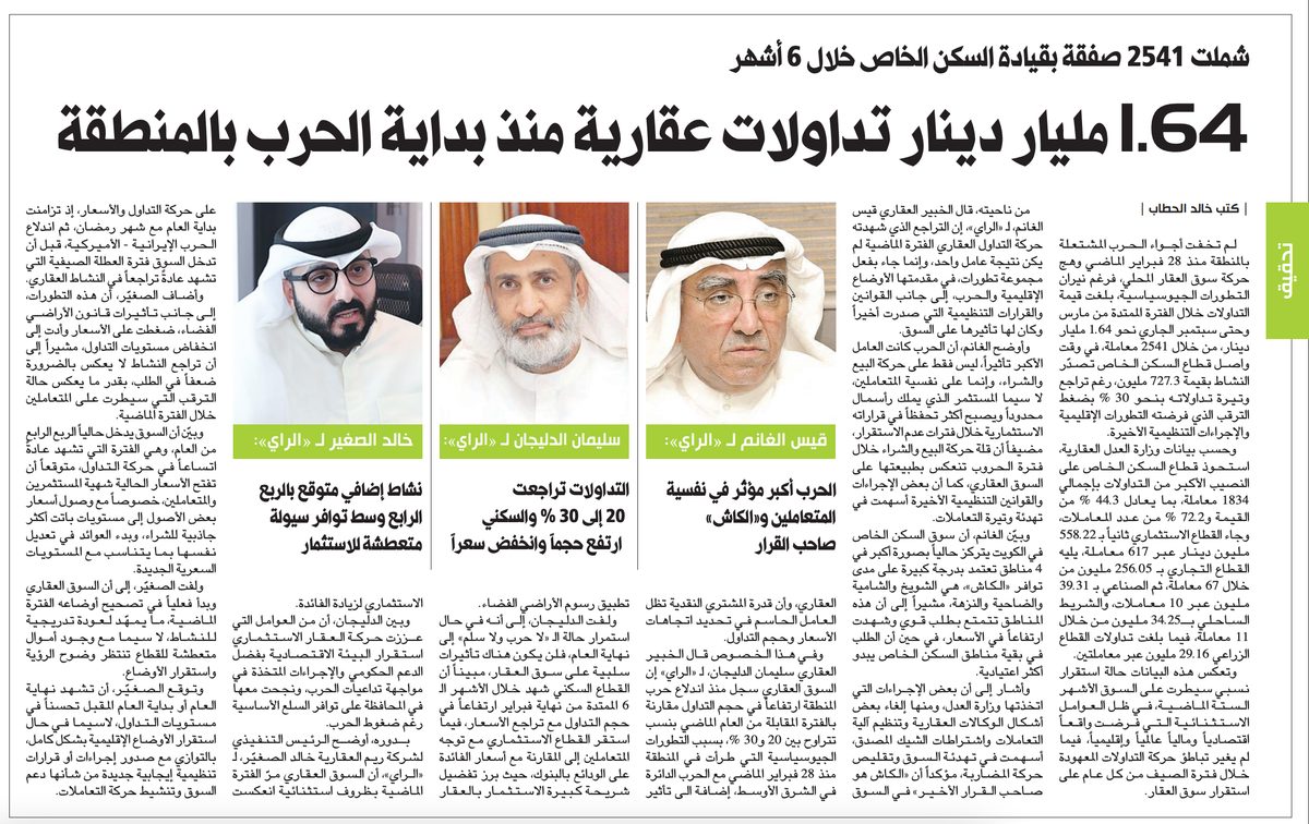 1.64 مليار دينار تداولات عقارية منذ بداية الحرب بالمنطقة