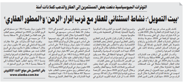 «بيت التمويل»: نشاط استثنائي للعقار مع قرب إقرار «الرهن» و«المطور العقاري»